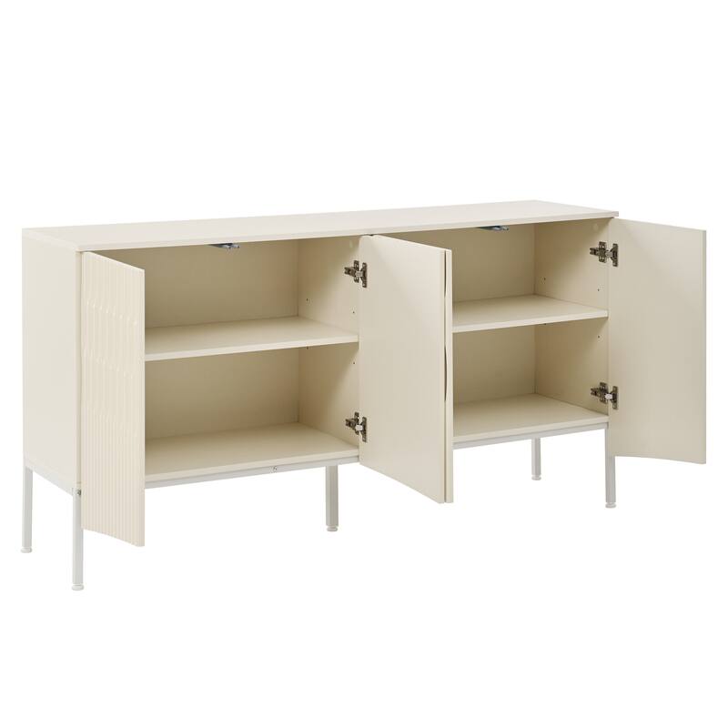 Modern Elegant Sideboard 4-Door Arched Recessed Buffet Cabinet, for Living Room, Entryway and Study, Beige