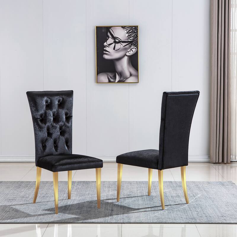 Velvet Tufted Upholstered Dining Room Chairs in Buttons Tufted High Back and Mirror Stainless Steel Legs