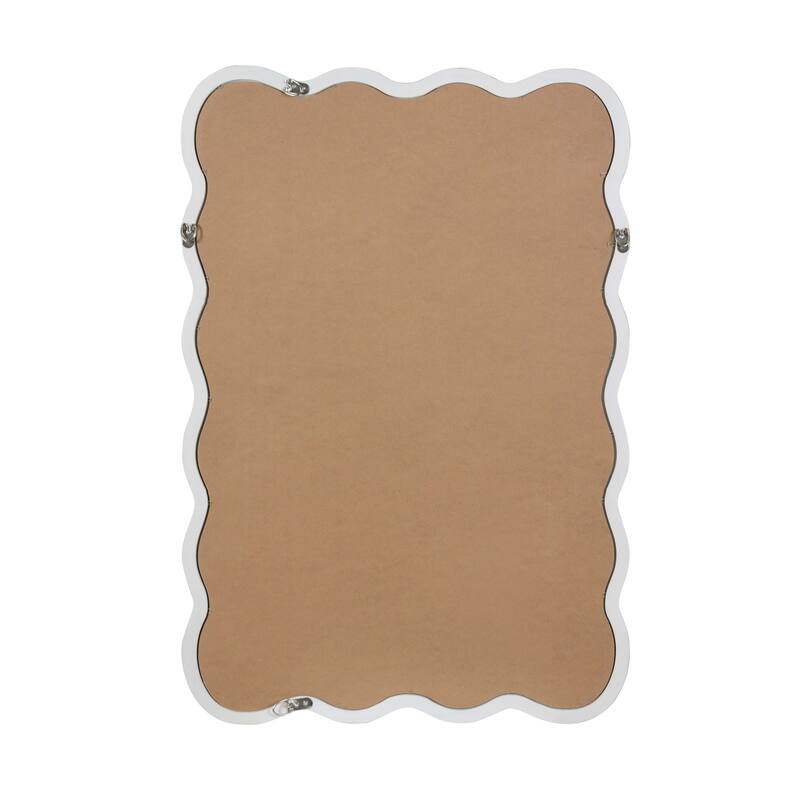 Wavy Rectangle Solid Wood Frame Decorative Mirror - White