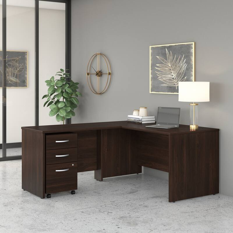 Studio C L-shaped Desk with Drawers by Bush Business Furniture - Black Walnut