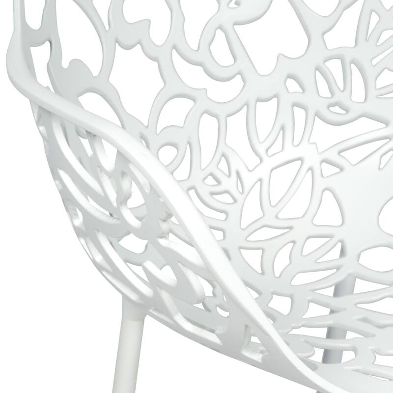 Devon Aluminum Dining Armchair with Floral Cutouts – Stackable, UV-Protected, Indoor/Outdoor Patio Side Chair