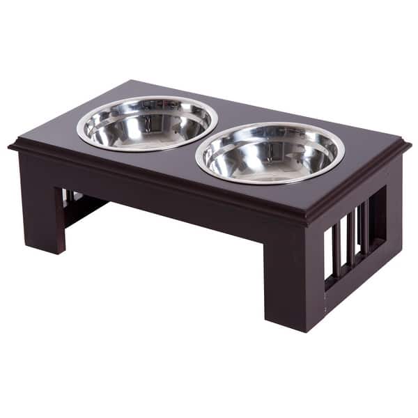 PawHut Elevated Dog Bowls with Stand for Large Dogs, Natural