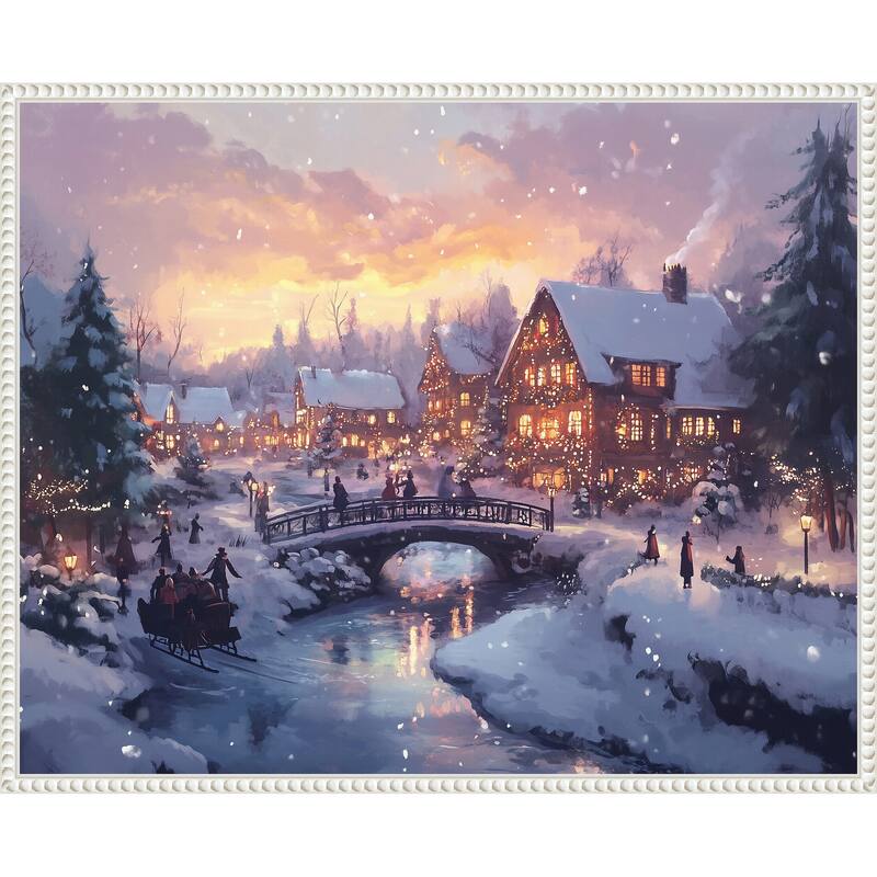 Pictufy Christmas Village by Pictufy (28 x 23 in.), Framed Canvas Wall Art Print - Sylvie Beaded White