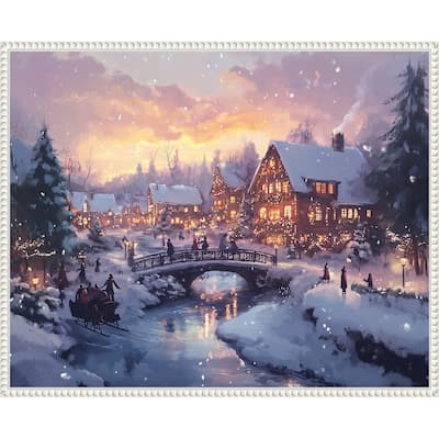Pictufy Christmas Village by Pictufy (28 x 23 in.), Framed Canvas Wall Art Print - Sylvie Beaded White