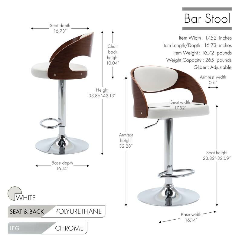 Porthos Home Ezra Height Adjustable Bar Stool, PU Leather, Chrome Base