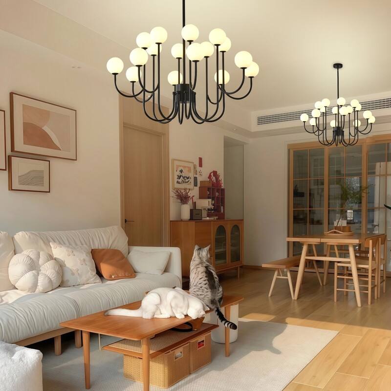 Modern Sputnik Chandelier Linear Chandeliers with Frosted Glass Globe - 16 lights - 36.6 in