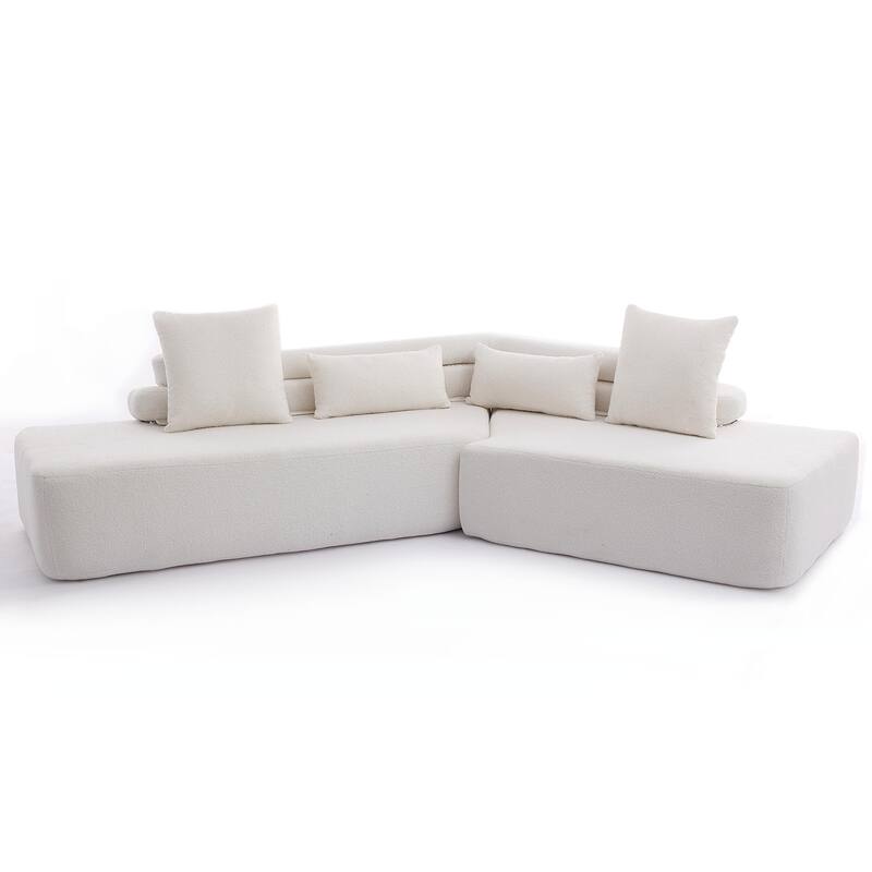 128" Cloud Sectional Sofa, Fabric Upholstered Couch with Deep Seat, Modern Couches No Assembly for Apartment Living Room