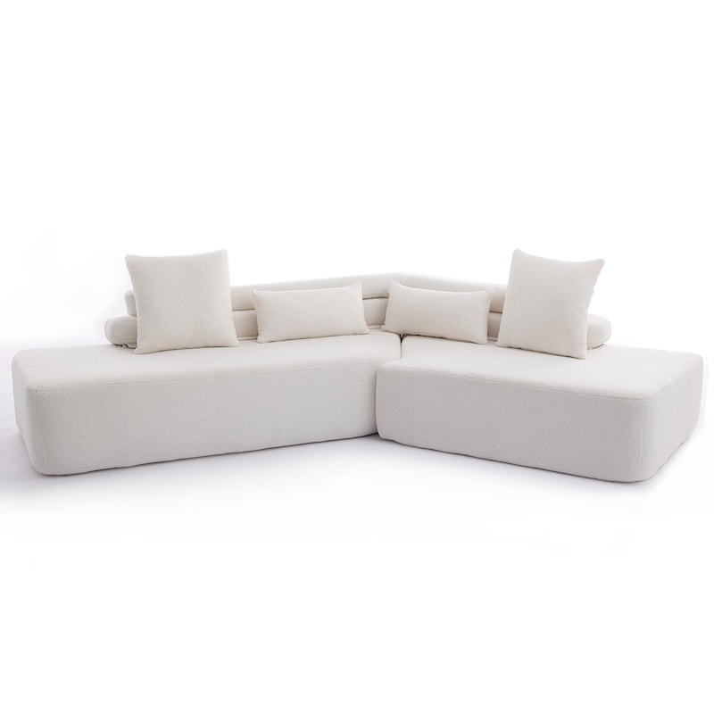 128Inch Cloud Sectional Couch,Modern Boucle Teddy Fabric Modular Sofa - Beige