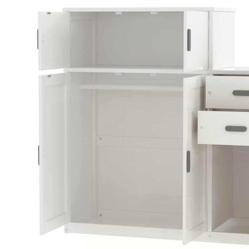 Wood Platform Bed with Sample Bookshelf and Movable Wardrobe