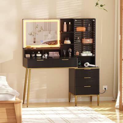 Makeup Vanity Desk with Lights & Power Outlet