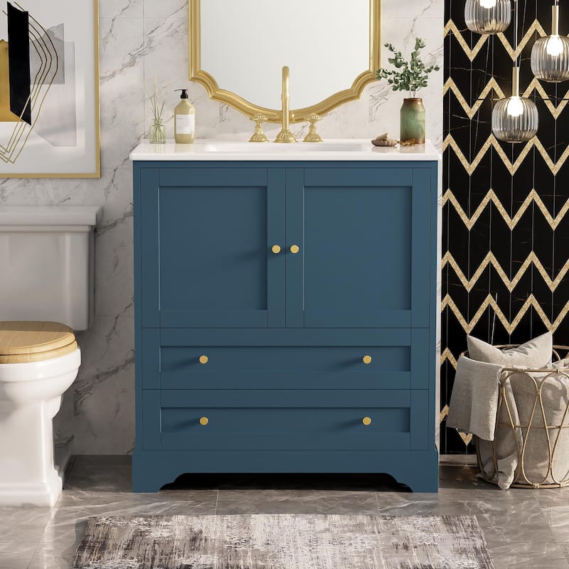 Bathroom Vanity with Ceramic Sink, Bathroom Storage Cabinet with Soft Closing Doors, Bathroom Vanities with Drawer
