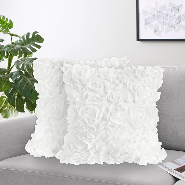 Sweet Jojo Designs Rose White Collection Decorative Accent Throw Pillows | Set of 2