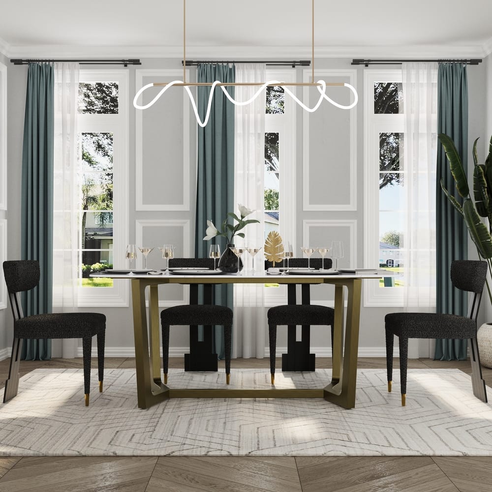 70 inch Dining Table Set with Boucle Dining Chairs