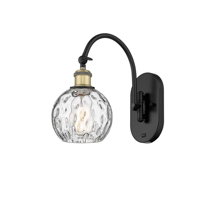 Innovations Lighting Ballston Athens Water Glass 6" - 1 Light 6" Sconce - Arm Swivels Side To Side - Clear Water Glass/Black Antique Brass
