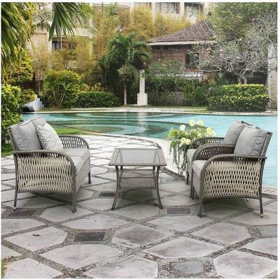 Outdoor 4 Piece Dining Set Patio Dining Table and Ergonomic Chairs