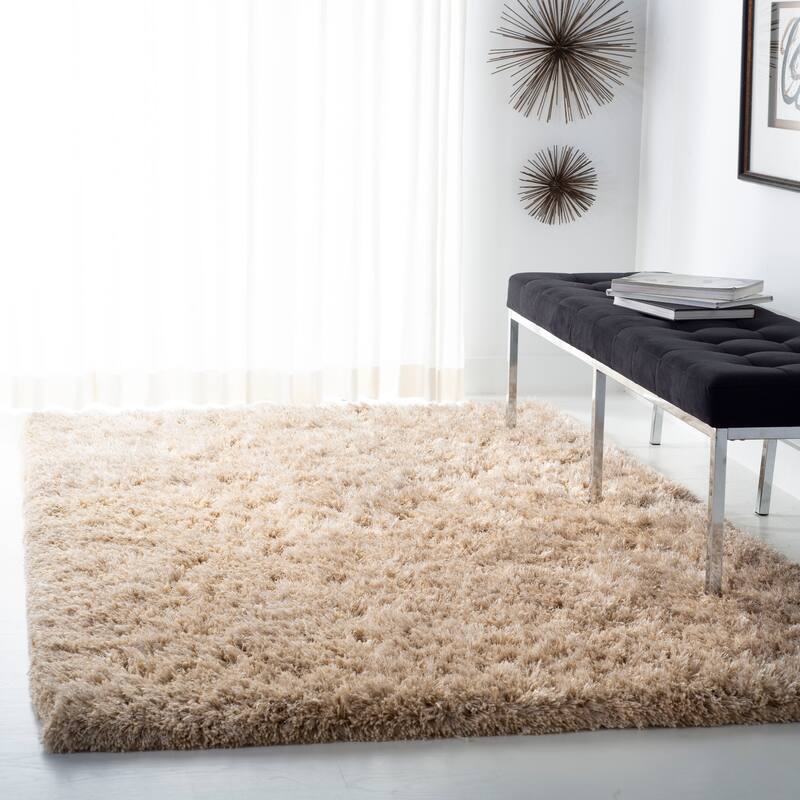 SAFAVIEH Handmade Alvilde Shag Etha Shag Solid Polyester Rug - 8' x 10' - Beige
