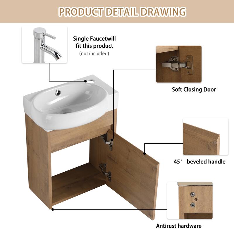 ARTCHIRLY 16/23 Inch Bathroom Vanity with Sink, Floating/Freestanding Bathroom Vanity with Soft Close Door