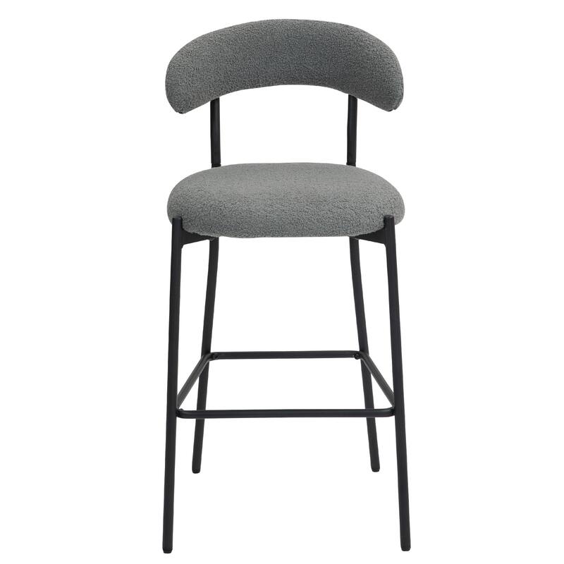26'' Counter Height Bar Stools Teddy Fabric Cover Kitchen Island Counter Bar Stool with Black Powder Coating Base and Footrest