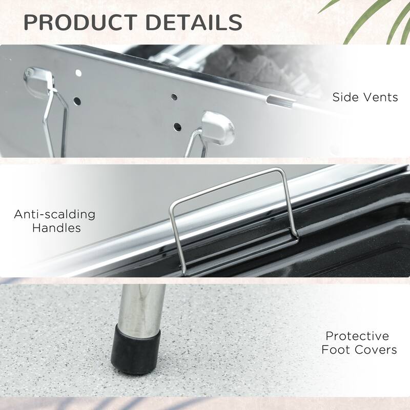 Outsunny Charcoal Grill, Stainless Steel Portable Folding BBQ, Outdoor Hibachi for Backyard Cooking, Camping, Picnic, Party