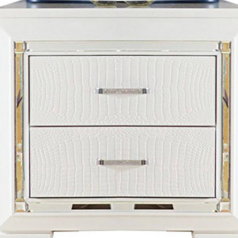 Contemporary Wooden Nightstand with 2 drawers and LED Lighting, White