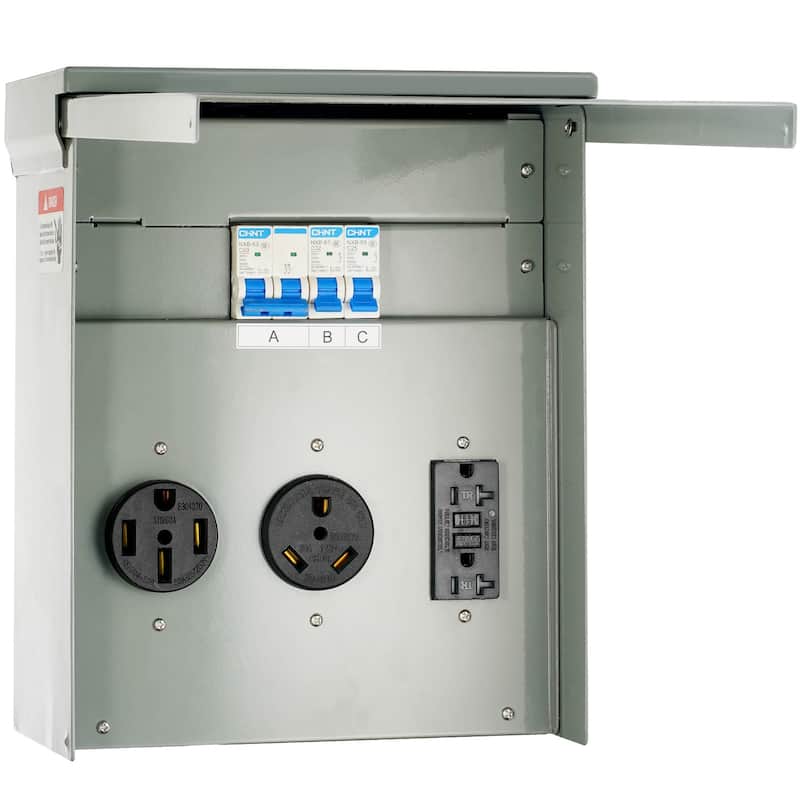 Temporary Power Outlet Panel, 125/250V, RV Power Outlet Box with a 20/30/50 Amp Receptacle Installed - 20/30/50 Amp - 20/30/50 Amp