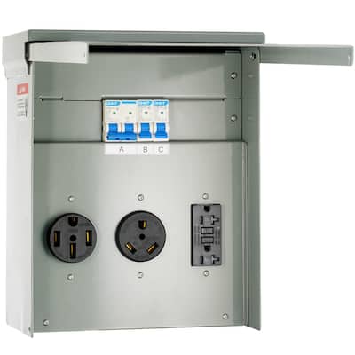 Temporary Power Outlet Panel, 125/250V, RV Power Outlet Box with a 20/30/50 Amp Receptacle Installed - 20/30/50 Amp