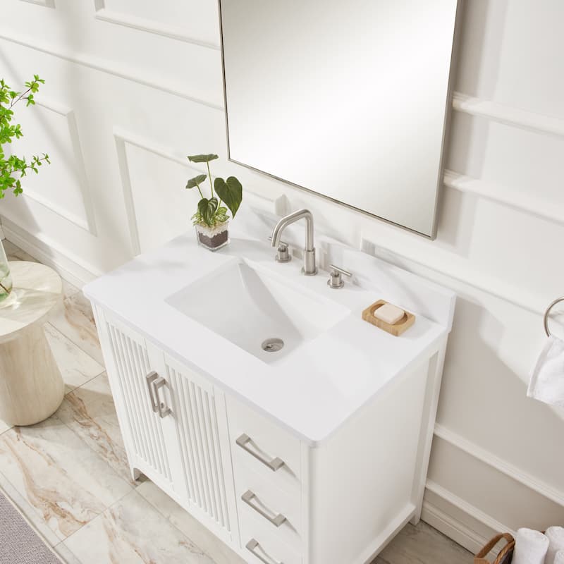 36" Solid Wood Bathroom Vanity with USB Charging Storage