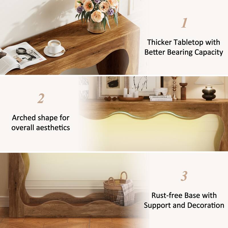 63-Inch Wooden Console Table with RGB & Curved Design, Entryway Table for Entryway Hallway