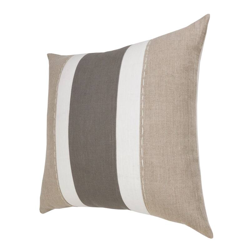 20" X 20" Gray And Tan Linen Striped Zippered Pillow