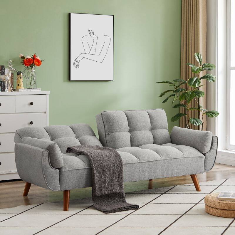 75.39'' Sofa Bed, Convertible Sleeper Couch with Pillows, Foldable Loveseat Furniture for Living Room - Light Grey