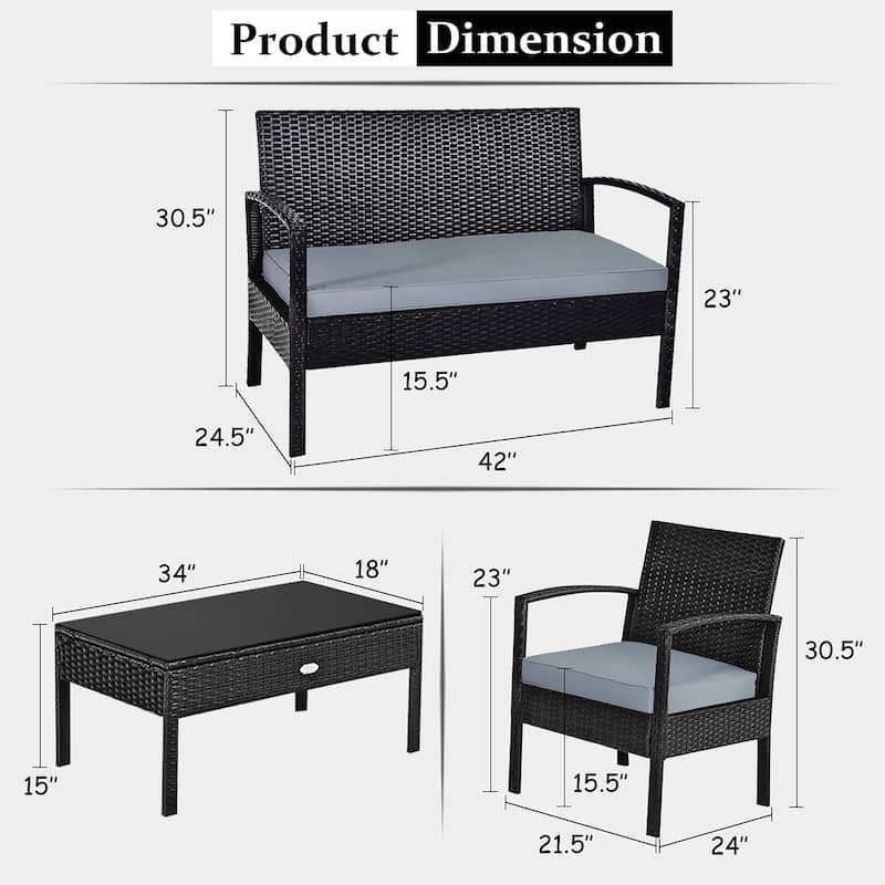 Costway 8 PCS Outdoor Patio Rattan Furniture Set Cushioned Sofa Coffee - See Details