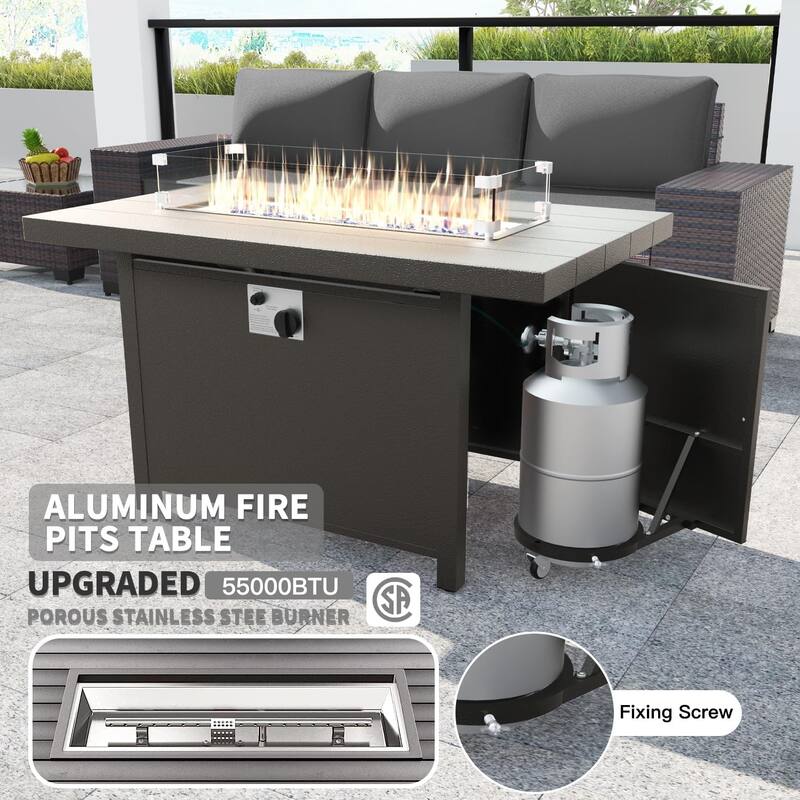 Delnavik 13 Pieces Outdoor Patio Furniture Set with Fire Pit Table w/ Wide Armrests