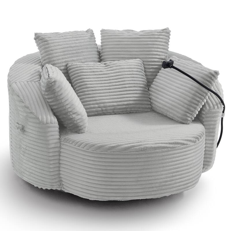 GDFStudio - 360° Swivel 55.9" Corduroy Upholstered Barrel Accent Chair