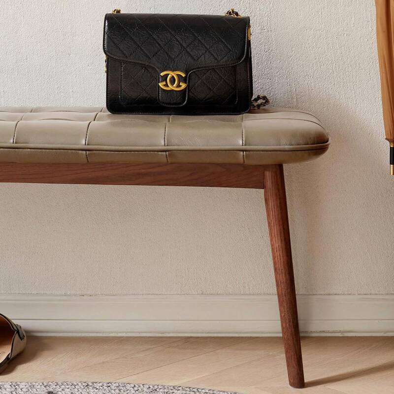 Genuine Leather Upholstered Bench - Solid Oak Frame