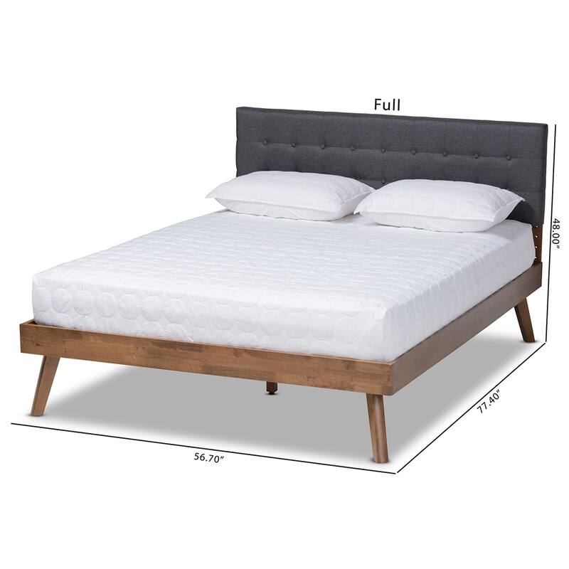 Devan Mid-Century Modern Fabric Upholstered Walnut Brown Finished Wood King Size Platform Bed