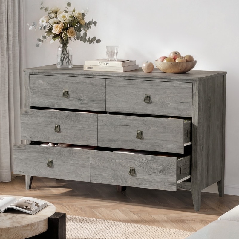 Spruce & Spring Farmhouse 6 Drawers Dresser Chests for Bedroom