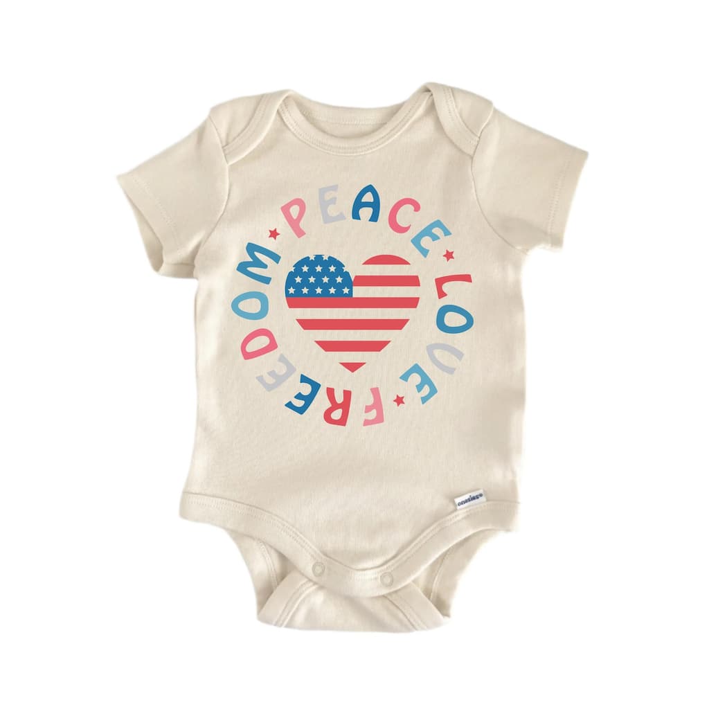 Peace Love Freedom Patriotic July 4th - Baby Boy Girl Clothes Bodysuit Funny Cute