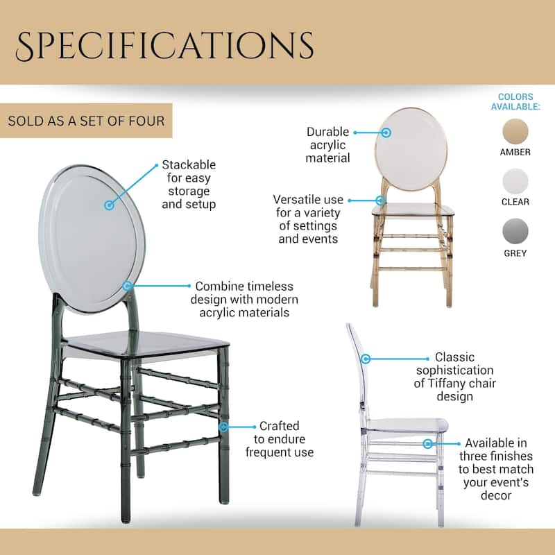 Modern Designs 2 and 4-piece Set of Stackable Transparent Ghost Chairs for Events - N/A