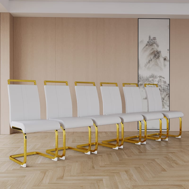 Modern Dining Chair, PU Faux Leather High Back Upholstered Side Chair with C-Shaped Base, for Dining Rooms, Gray, 2-Piece Set