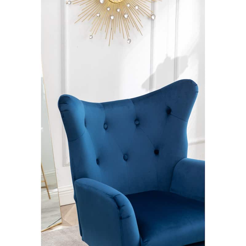 Blue 30.25" Velvet Button Tufted Accent Chair