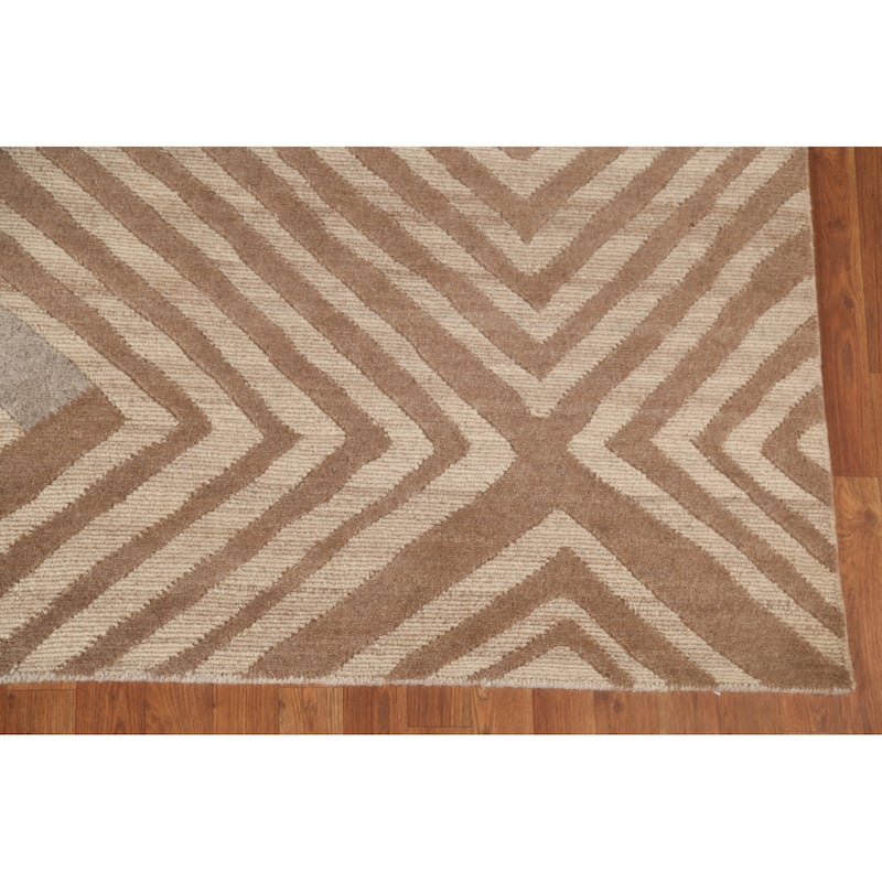 Geometric Modern Oriental Area Rug Handmade Wool Carpet - 8'11" x 11'8"
