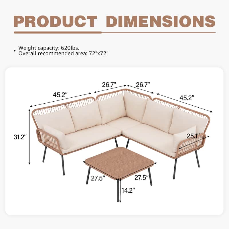 Outdoor Patio Furniture L-Shaped Sectional Sofa Set
