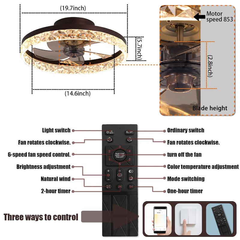 Low Profile Ceiling Fan with Dimmable LED and Remote Control