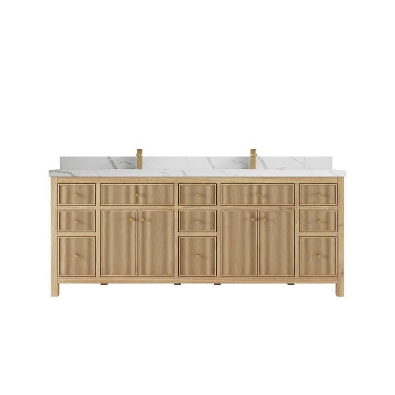 Willow Collections 84 in. W x 22 in. D Sonoma Teak Double Sink Bathroom Vanity with Countertop