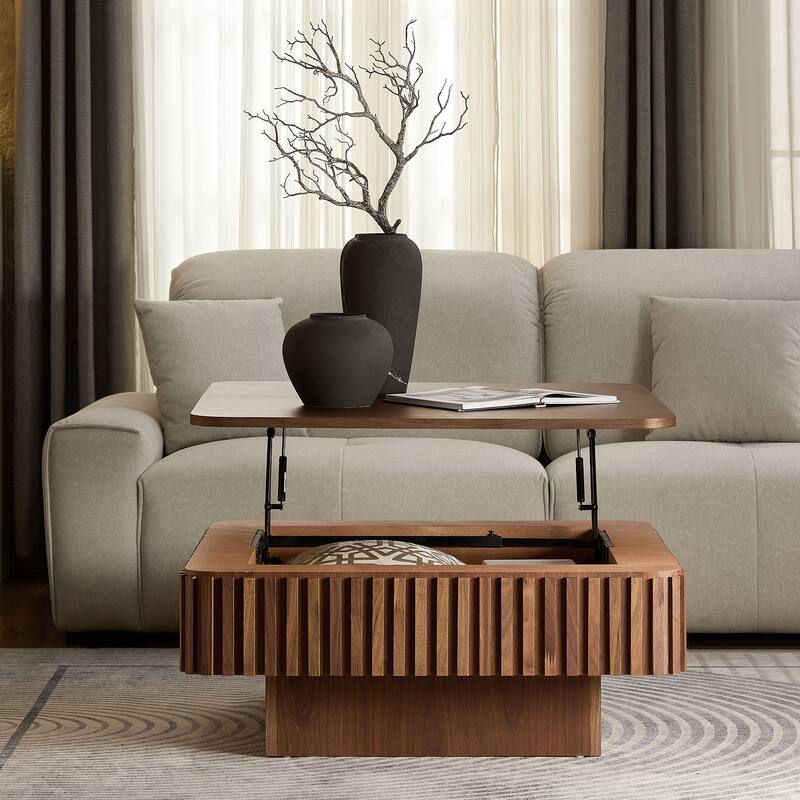 35.43 Inch Modern Handcraft Drum Coffee Table Square Coffee Table for Living Room,Lift Top Wooden Coffee Table