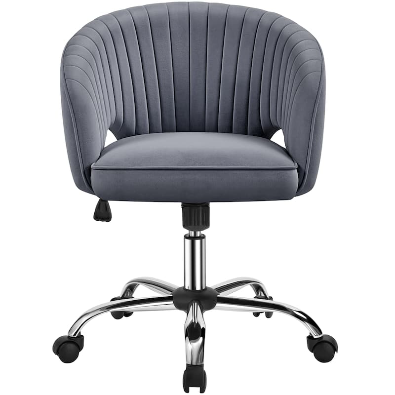 Yaheetech Velvet Office Chair with Tufted Barrel Back, Rolling Wheels, Adjustable Seat Height