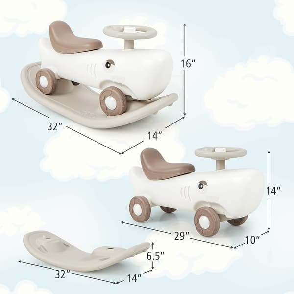 dimension image slide 0 of 2, Costway Convertible Rocking Horse & Sliding Car with Detachable - See Details