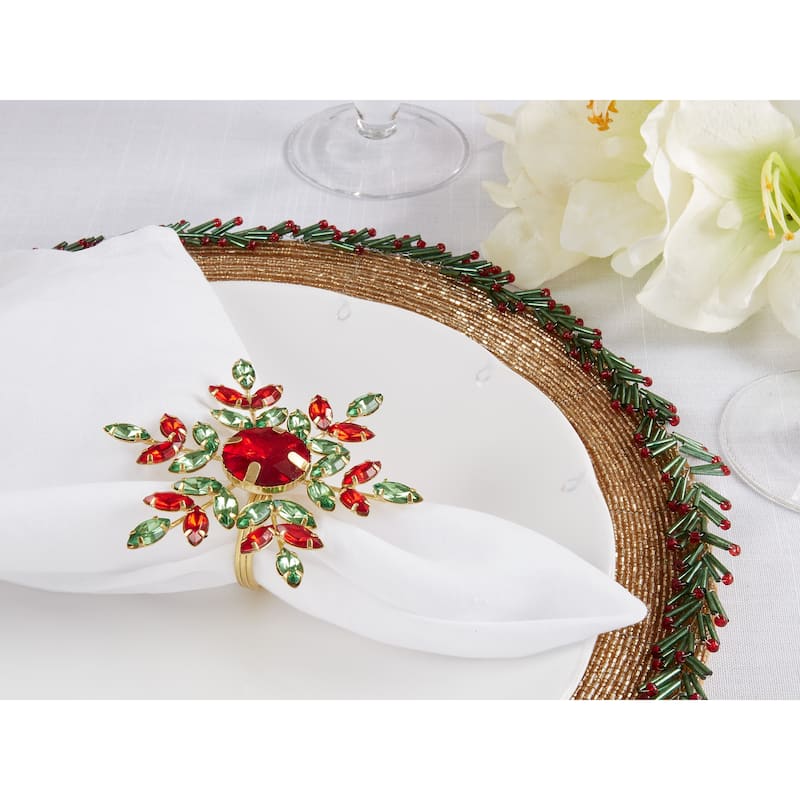 Elegant Frost Beaded Snowflake Napkin Ring (Set of 4)