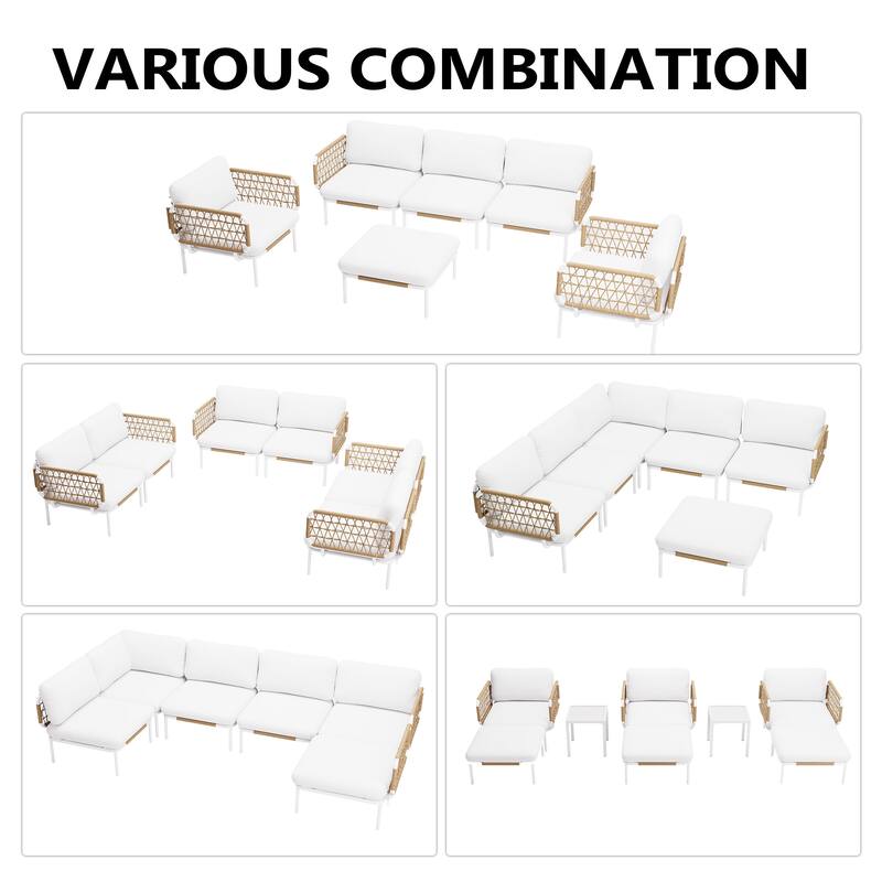 Pellebant Outdoor Patio Aluminum PE Rattan Sectional Sofa Conversation Seating Set with Cushions
