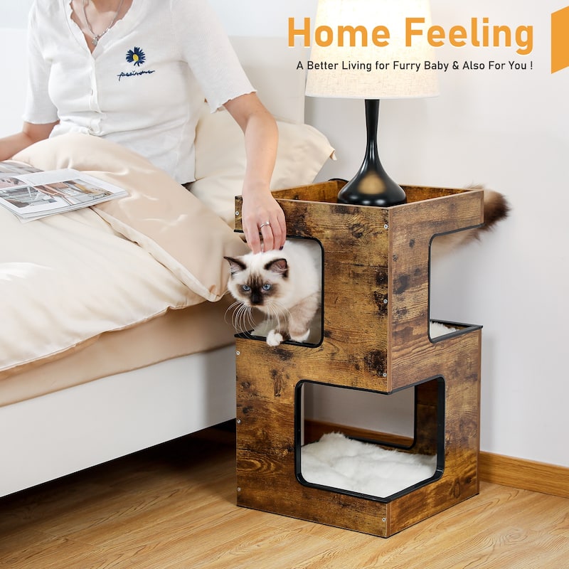 Modern Indoor Cat Tree Cat Condo with Free Cat Toy, Scratching Pad and Removable Soft Mats